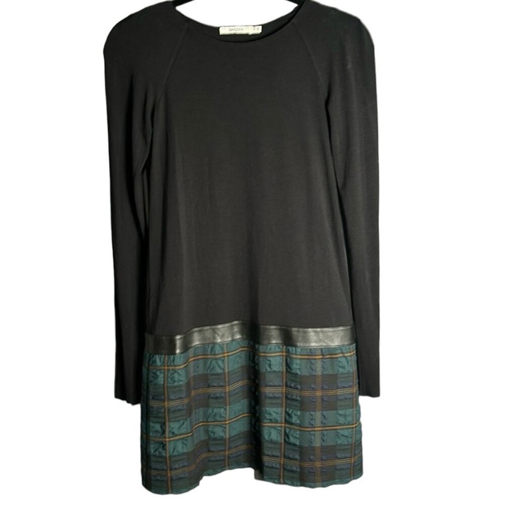 Bailey 44 Black Long Sleeve Drop Waist Dress Green Plaid Bottom XS